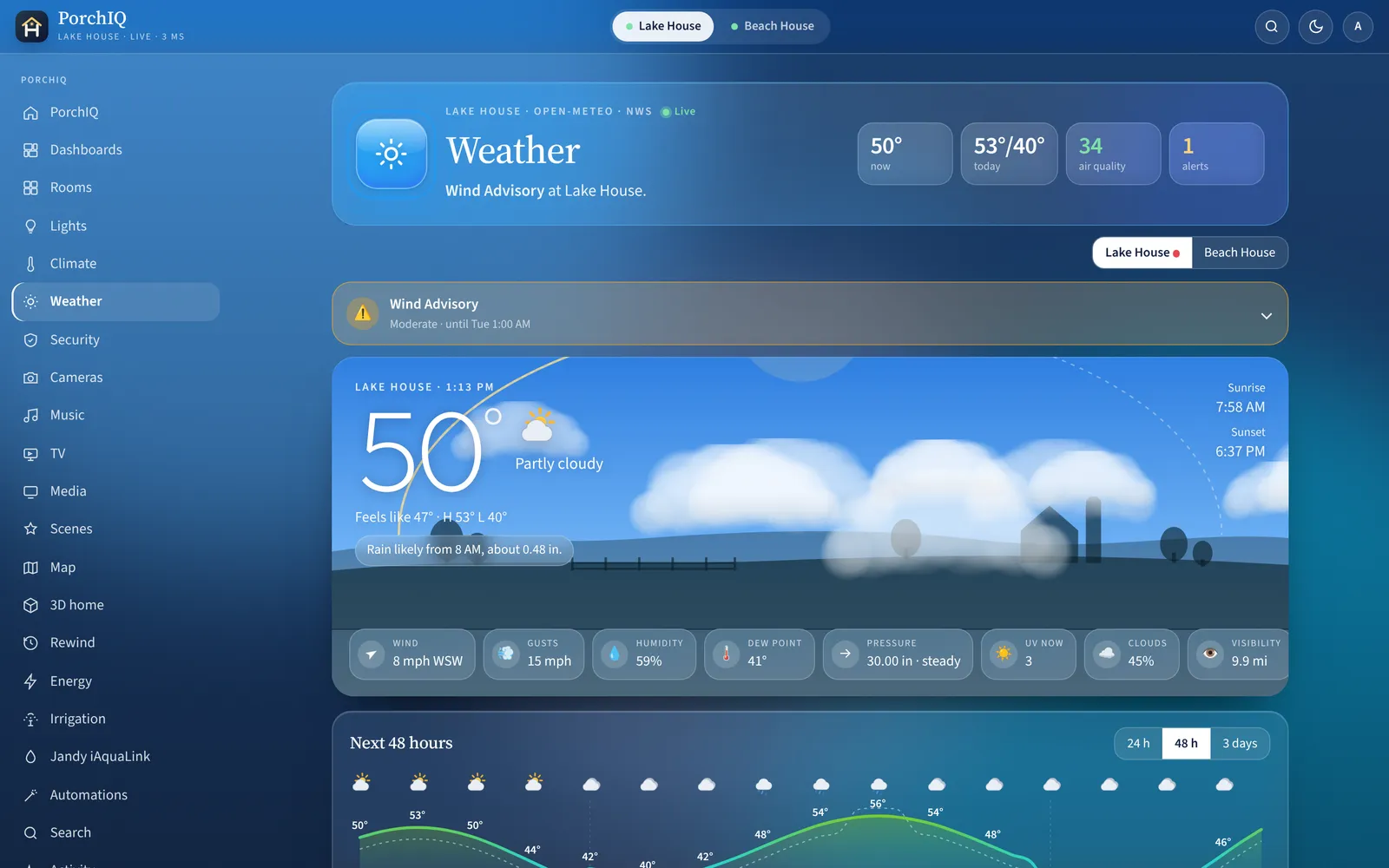 PorchIQ Weather screen on a computer